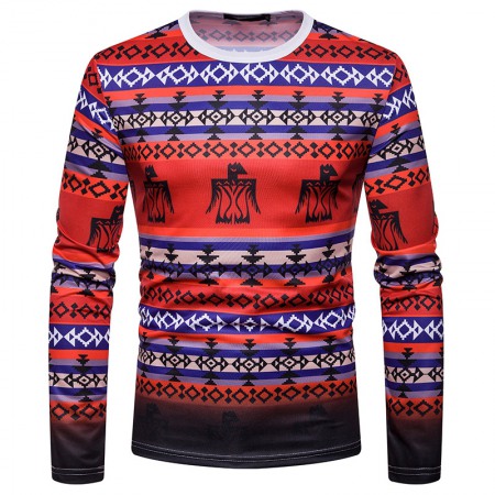 Men's 3D Digital Printing Color Long-Sleeved T-Shirt